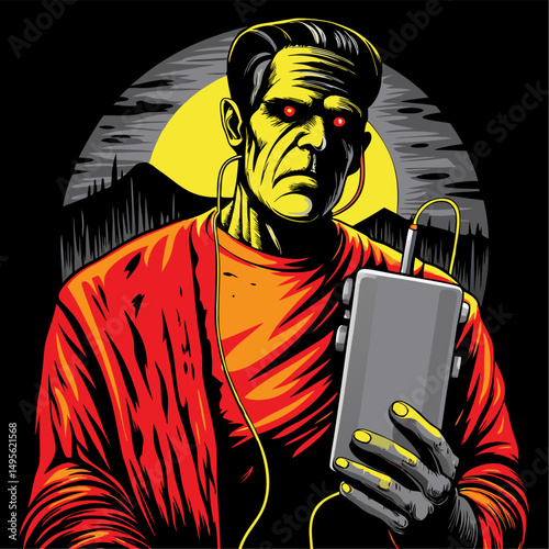 Frankenstein s monster listening to music at night