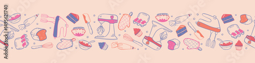 Cute baking vector doodles seamless pattern, fun background, great for textiles, wrapping, packaging, wallpapers - vector design