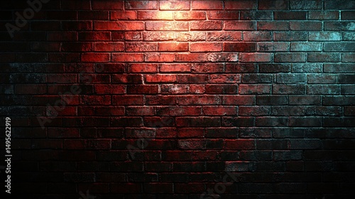 Vintage Brick Wall Background Illuminated by Neon Lights Professional Empty Space 
