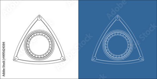 Rotary Engine Rotor blueprint technical line drawingvector. isolated on transparent background