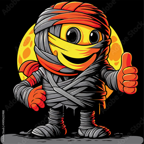 Happy mummy cartoon character halloween design thumbs up