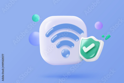 3d icon wireless connect and sharing network on internet. Hotspot access point for coverage. Broadcasting area join with public WiFi. 3d wireless signal simplicity icon vector render illustration