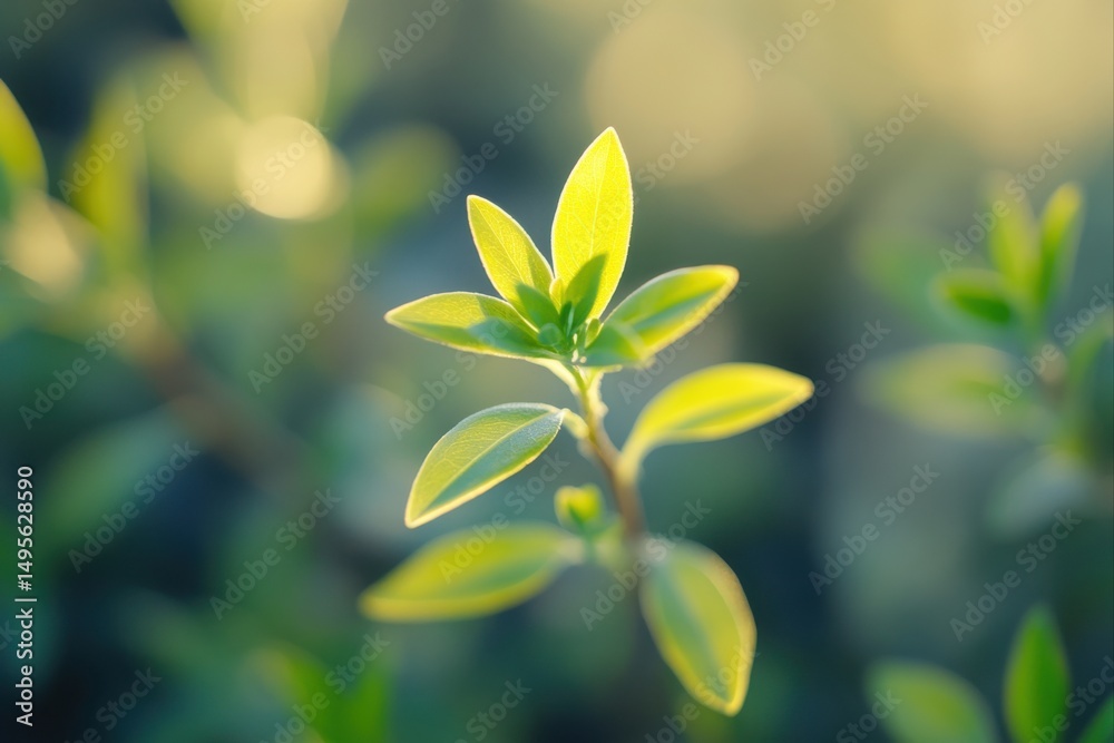 Obraz premium Fresh green plant with leaves in nature, for botanical illustration and environmental projects.