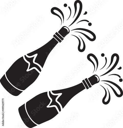 Champagne Bottle Popping Celebration with Glitter and Streamers