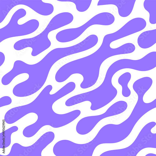 Psychedelic seamless pattern with abstract silhouette organic shapes. Vector funky flat background. Wavy liquid distorted shapes
