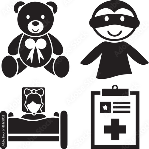Pediatric Leukemia Icons Teddy Bear Hospital and Medical Symbols