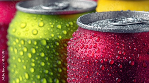 Refreshing Soda Cans Close-Up: Vibrant Colors and Condensation
