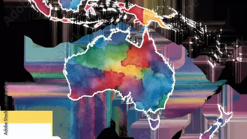 Watercolor World: Australia & Asia-Pacific Map