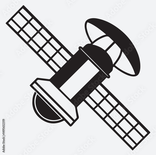 satellite silhouette vector art illustration, Space satellite technologies isolated vector symbol image