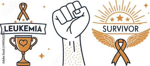 Empowering Leukemia Icons Raised Fist Trophy and Motivational Elements