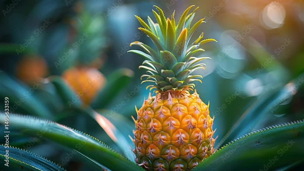 Close up of a growing pineapple