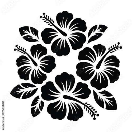 Black and white floral design with vintage flower leaf and branch pattern illustration