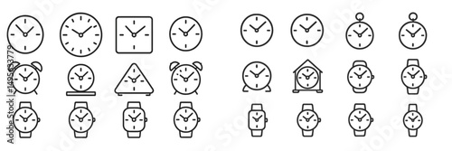 Collection of various clock designs showcasing different styles and shapes with a minimalist aesthetic