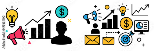 Creative marketing strategy with charts and tools for business growth and success in a modern workspace