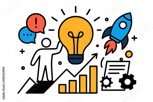 Innovative ideas and growth strategies illustrated through creative designs in a vibrant digital workspace
