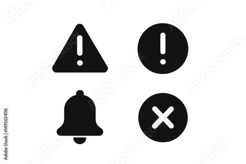 Symbols representing alerts, notifications, and errors in a simple, modern design perfect for user interfaces or applications