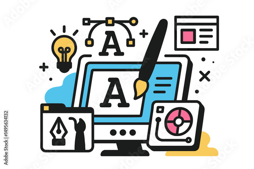 Creative design tools and elements displayed on a digital screen for graphic artists and designers