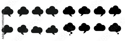 Collection of speech bubble icons in various styles and orientations suitable for graphic design and digital communication