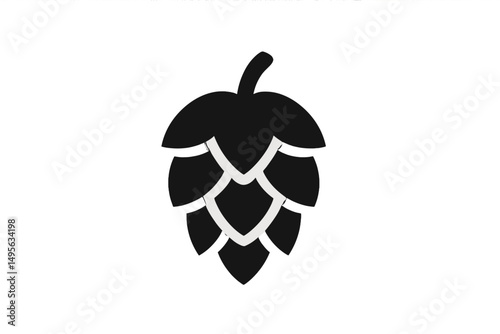 Detailed black hop cone silhouette with layered petals on a white background designed for brewing enthusiasts
