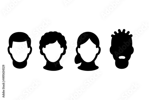 Silhouettes of diverse individuals representing different hairstyles and facial features in a minimalist design