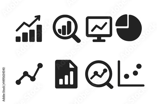 Graphical representations of data analytics with charts and icons displayed on a simple background