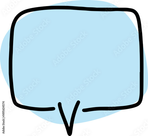 square empty speech bubble with thick black outlines, drawn by hand in careless curves with a rounded blue fill