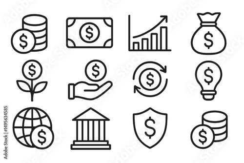 Conceptual illustration of financial growth and investment strategies featuring various money-related symbols in a modern design