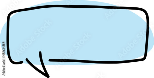 speech bubble symbol with thick black outlines, drawn by hand in careless curves with a rounded blue fill