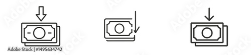 Iconic representation of currency transactions showing deposits and withdrawals in financial accounting