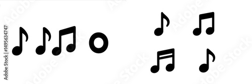 Musical notes arranged in creative patterns showcasing different styles of notation and rhythm in a simplistic design