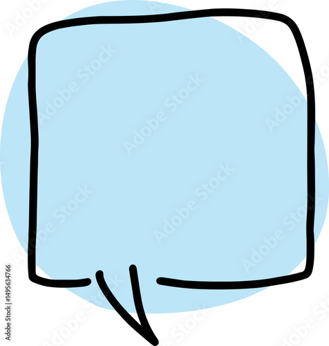 square speech bubble with thick black outlines, drawn by hand in careless curves with a rounded blue fill