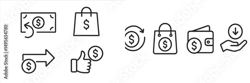 Financial symbols representing transactions and shopping activities in modern commerce