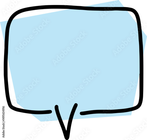 square empty speech bubble with thick black outlines, drawn by hand in careless curves with polygonal blue fill