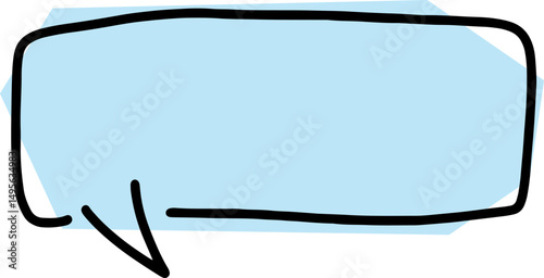 speech bubble symbol with thick black outlines, drawn by hand in careless curves with polygonal blue fill