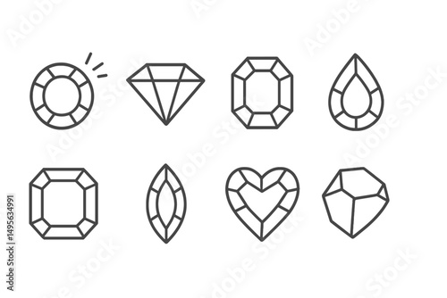 Various outlined shapes of gemstones and diamonds suitable for design or illustration projects