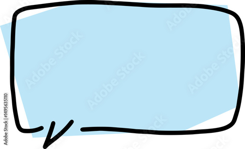 empty speech bubble shape with thick black outlines, drawn by hand in careless curves with polygonal blue fill