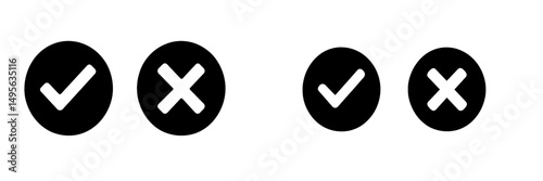 Check and cross symbols used in a simple graphic display showing approval and disapproval in clear black and white