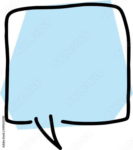 square speech bubble with thick black outlines, drawn by hand in careless curves with polygonal blue fill