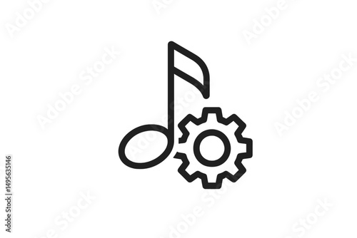 Musical note and gear symbolizing the fusion of music and technology in a minimalist design