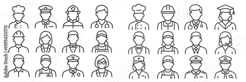 Various professions are represented through simple line art drawings showcasing people in distinct careers