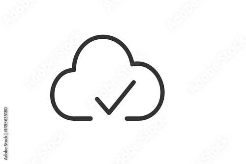 Cloud storage icon with check mark indicating successful synchronization and data storage efficiency