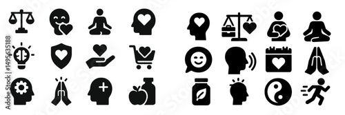 Silhouette icons representing wellness, balance, and self-care in a modern design, ideal for health and lifestyle themes