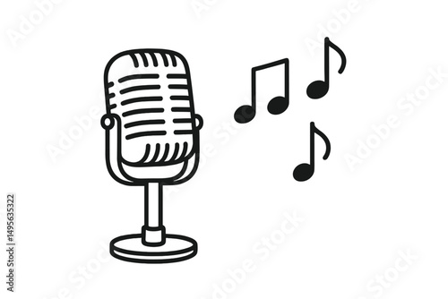 Vintage microphone with musical notes representing a joyful moment in music creation or performance