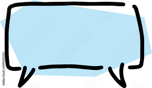 dialog speech bubble with thick black outlines, drawn by hand in careless curves with polygonal blue fill