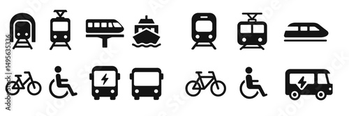 Multiple transportation icons illustrating various modes of travel and accessibility options in urban settings