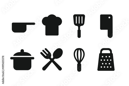 Cooking tools and utensils displayed in a minimalist style featuring essential kitchen equipment for chefs and home cooks