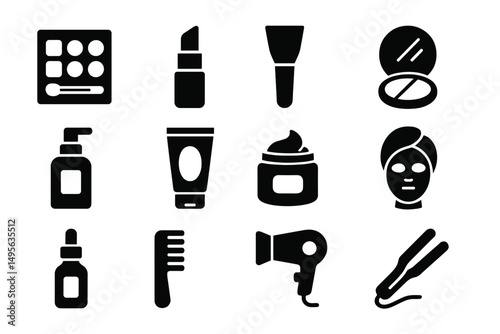 Cosmetic and beauty tools arranged on a simple background for personal grooming and makeup application