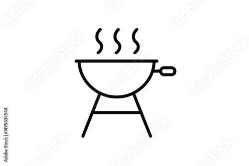 Outdoor barbecue grill smoking with steam rising during a sunny afternoon in a backyard environment