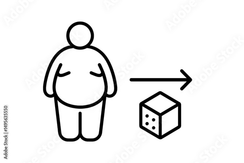 Illustration showing transition from a chubby figure to a dice representation indicating change in lifestyle or perspective