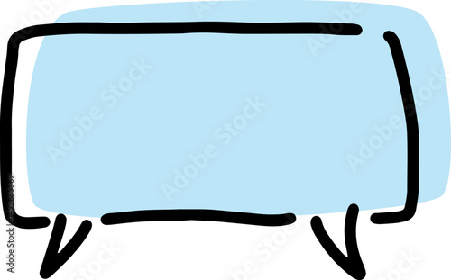 dialog speech bubble with thick black outlines, drawn by hand in careless curves with a rectangular blue fill crookedly positioned